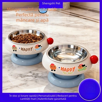 Vas de hrănire pentru pisici din plastic, antialunecare, înălțat, protecție a gâtului