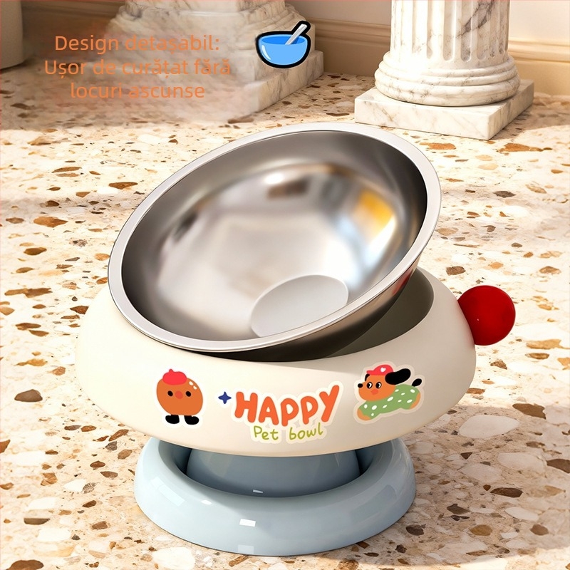 Vas de hrănire pentru pisici din plastic, antialunecare, înălțat, protecție a gâtului