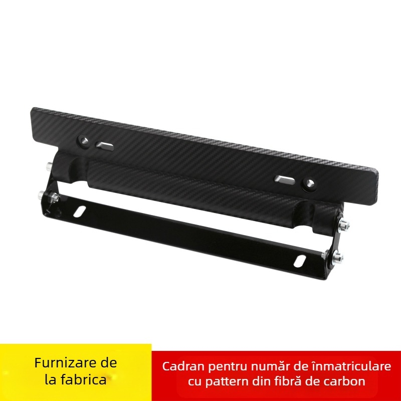 Cadru universal pentru plăcuța de înmatriculare a mașinii, textură fibră de carbon, suport decorativ/conversie, materiale: plastic și fier