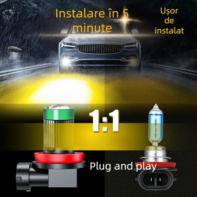 Lampa LED de ceață H11 cu lentilă pentru mașină – luminozitate ridicată, 2000-3500 lm, 12V, IP68
