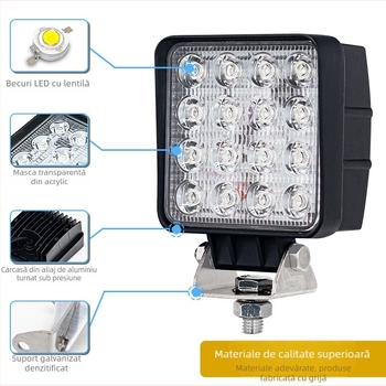 Lumină LED pentru excavator – 48W, 12-24V, IP67, 6500K, 100000h