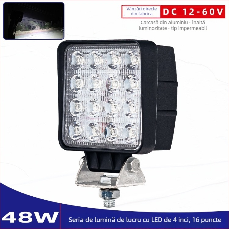 Lumină LED pentru excavator – 48W, 12-24V, IP67, 6500K, 100000h