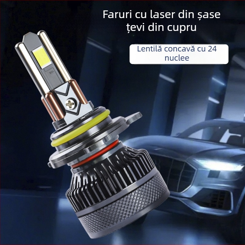 Far LED pentru mașină cu radiator din șase țevi de cupru – 120W, 12V, 12000 lm, IP68, compatibil cu H1/H11/H4/H7/H3/9005/9006/9012