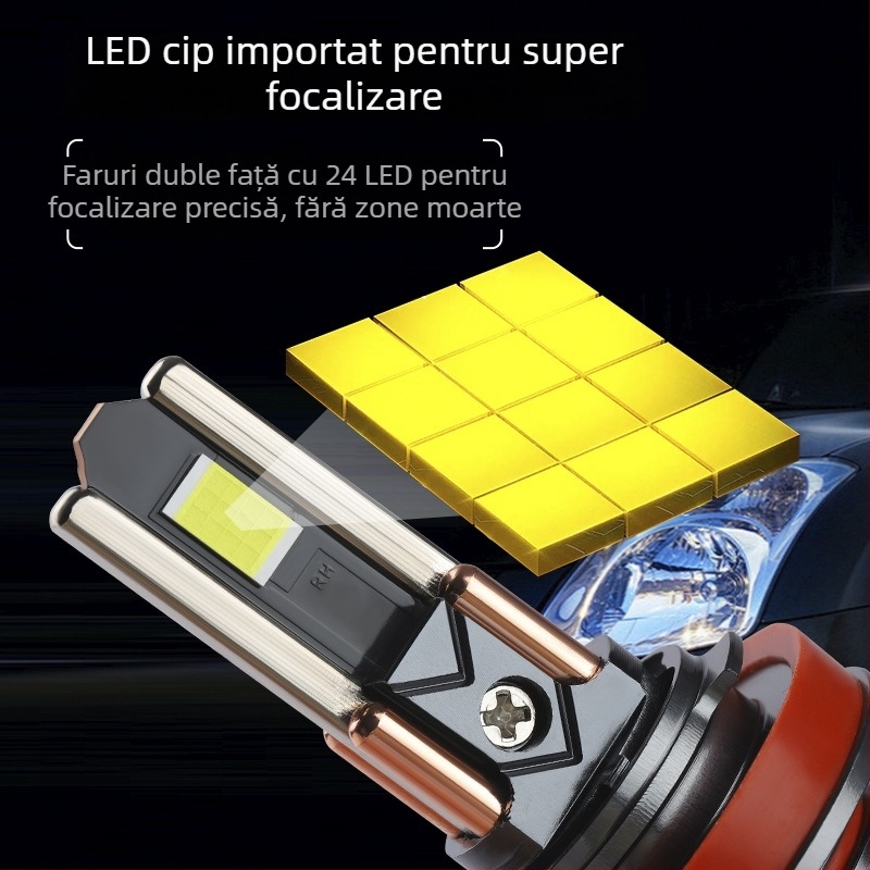 Far LED pentru mașină cu radiator din șase țevi de cupru – 120W, 12V, 12000 lm, IP68, compatibil cu H1/H11/H4/H7/H3/9005/9006/9012