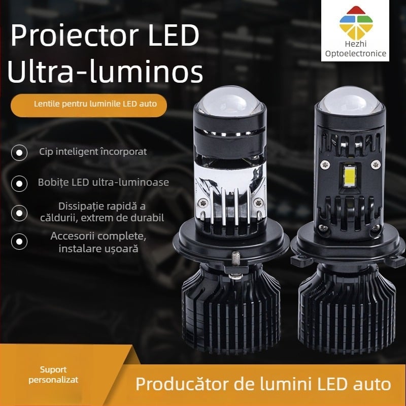 Far LED pentru mașină cu lentilă, tri culori 3000K/4300K/6000K, fascicul joasă/înaltă 22W/30W, DC 9–16V, 2800 lm, optică matricială
