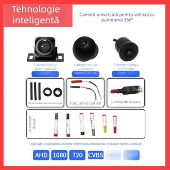 Cameră panoramică universală 360° — alimentare 12V, unghi reglabil de 180°, rezoluție 720P/1080P, semnal video AHD, model ZL-68