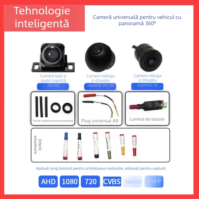 Cameră panoramică universală 360° — alimentare 12V, unghi reglabil de 180°, rezoluție 720P/1080P, semnal video AHD, model ZL-68