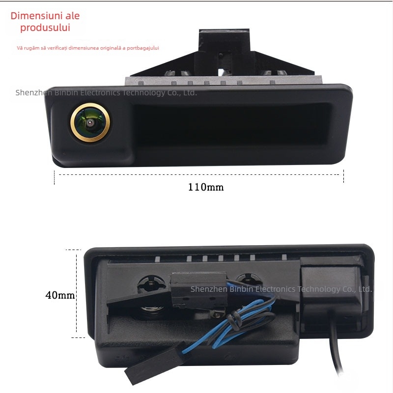 Cameră de vedere în spate pentru BMW Seria 3/5 și modelele X1/X5/X6 — unghi de vizualizare 170° reglabil, rezoluție 1080p, alimentare 12V, scanare 50/60Hz, orientare imagine reglabilă