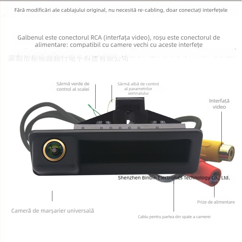 Cameră de vedere în spate pentru BMW Seria 3/5 și modelele X1/X5/X6 — unghi de vizualizare 170° reglabil, rezoluție 1080p, alimentare 12V, scanare 50/60Hz, orientare imagine reglabilă