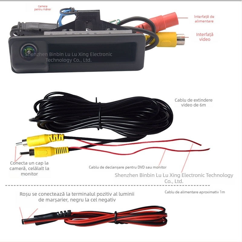 Cameră de vedere în spate pentru BMW Seria 3/5 și modelele X1/X5/X6 — unghi de vizualizare 170° reglabil, rezoluție 1080p, alimentare 12V, scanare 50/60Hz, orientare imagine reglabilă