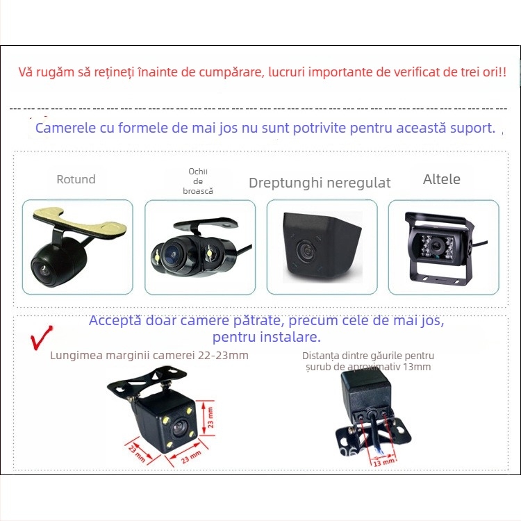 Suport pentru camera de vedere în spate a mașinii, compatibil Renault, model 8312, carcasă PC, 12V, reglare unghi 120°, rezoluție 720×680