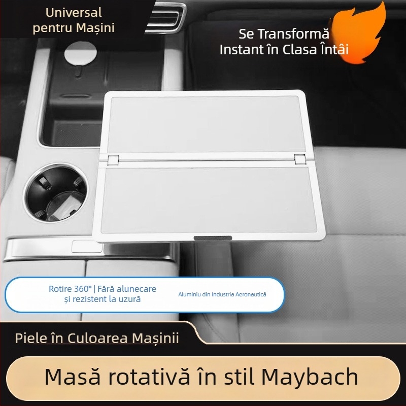 Tavă de masă pentru mașină – metalică, rotativă, pliabilă, multifuncțională, montaj prin click universal