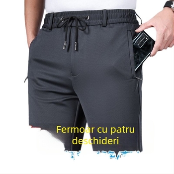 Pantaloni casual cu fleece, talie elastică, croială dreaptă, iarnă, model pe dungi, pentru bărbați de vârstă mijlocie