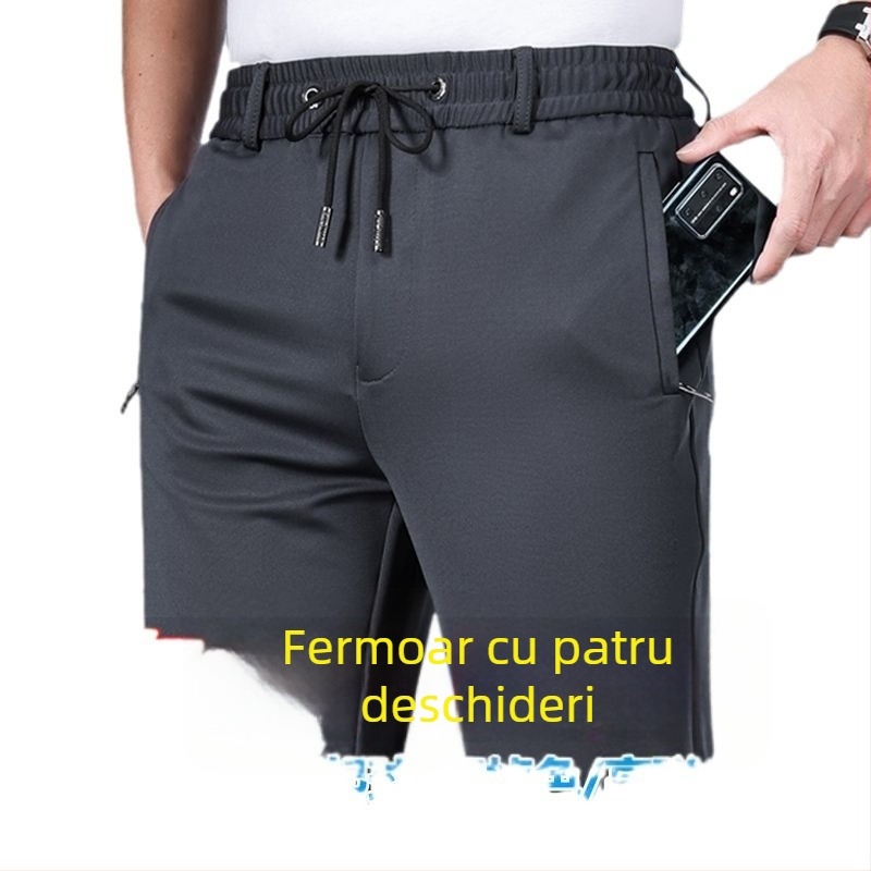 Pantaloni casual cu fleece, talie elastică, croială dreaptă, iarnă, model pe dungi, pentru bărbați de vârstă mijlocie