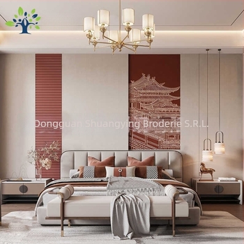 Panel decorativ de perete cu stil chinezesc nou — Peonie în peisaj, piele artificială, personalizare disponibilă, Brand Gold Balance