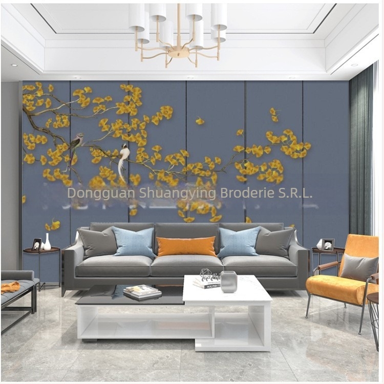 Panel decorativ de perete cu stil chinezesc nou — Peonie în peisaj, piele artificială, personalizare disponibilă, Brand Gold Balance