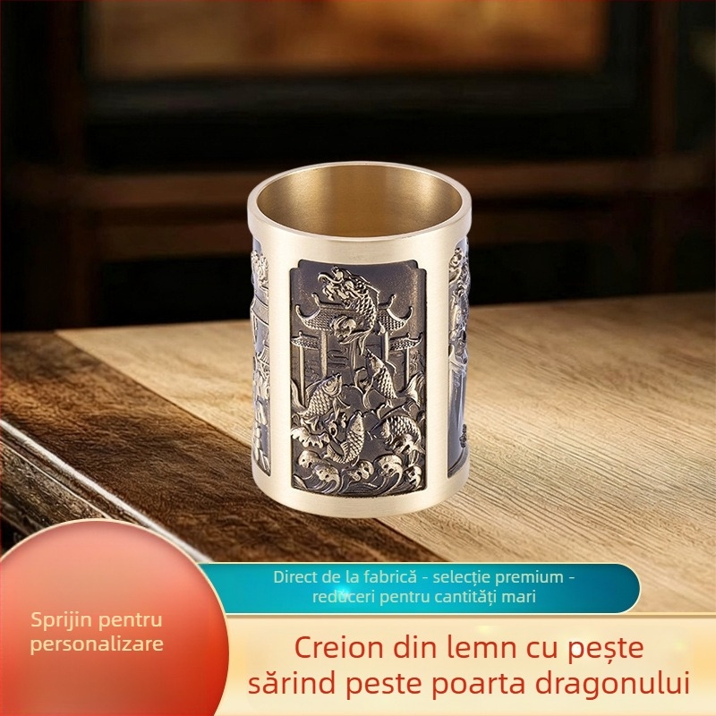 Suport pentru pixuri cu motiv Pește săltând peste Poarta Dragonului, din cupru, stil modern minimalist, turnare, potrivit ca cadou de afaceri