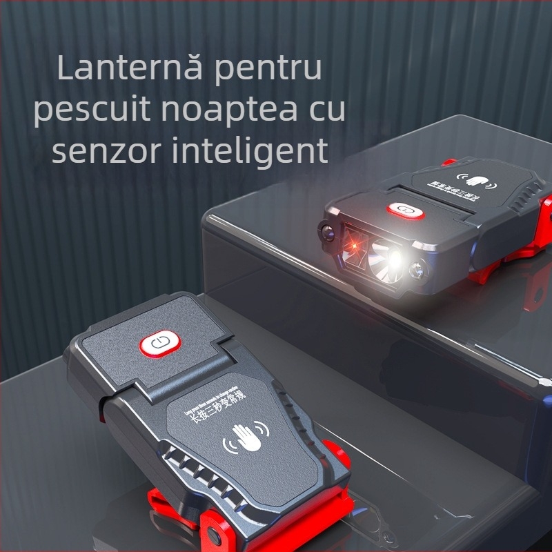 Ruigu frontala pentru cap pentru pescuit – LED, corp ABS, baterie 1200 mAh, 3.7V, reîncărcabilă, rază până la 50 m