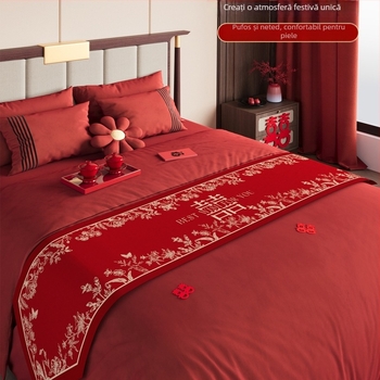 Steag de pat de nuntă cu decor dublă fericire pentru camera miresei | Material: flori de mătase; Ocazie: nuntă; Cadou: cadou personal; Potrivit pentru ziua de naștere