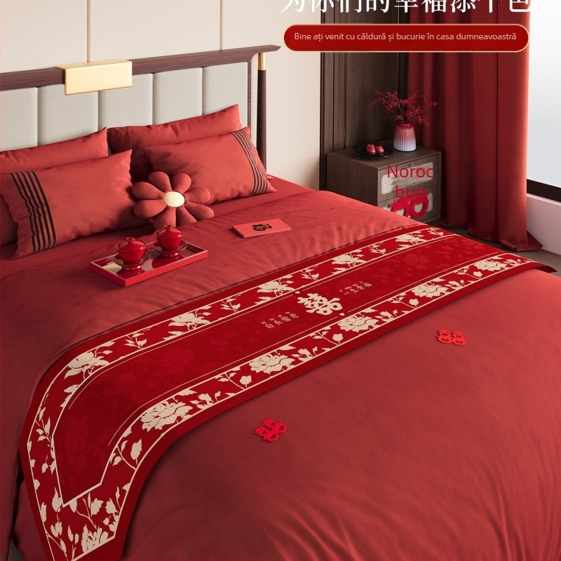 Steag de pat de nuntă cu decor dublă fericire pentru camera miresei | Material: flori de mătase; Ocazie: nuntă; Cadou: cadou personal; Potrivit pentru ziua de naștere