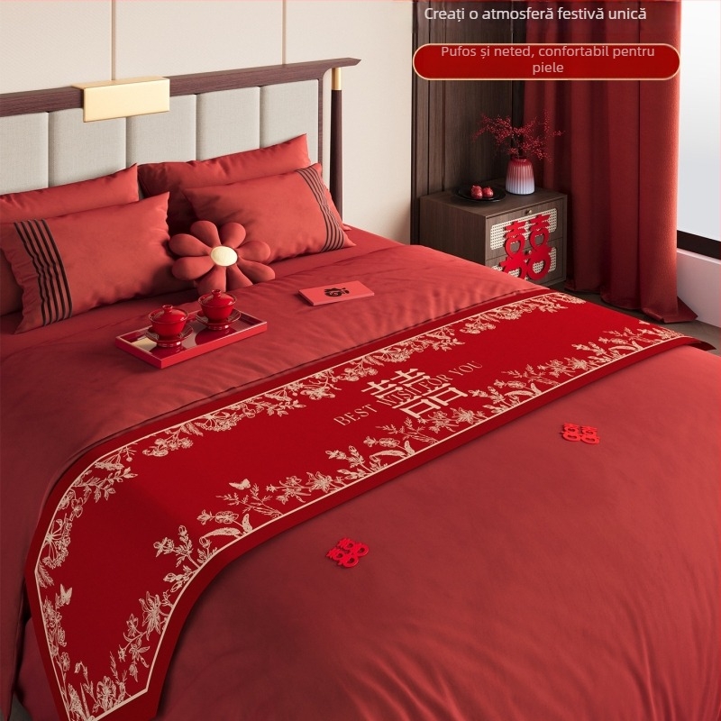 Steag de pat de nuntă cu decor dublă fericire pentru camera miresei | Material: flori de mătase; Ocazie: nuntă; Cadou: cadou personal; Potrivit pentru ziua de naștere