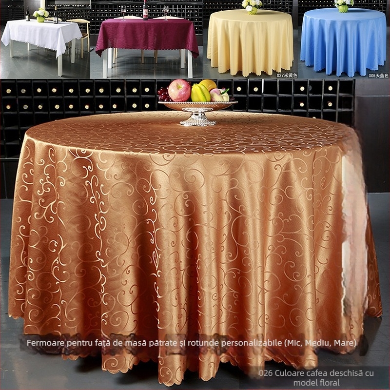 Față de masă rotundă, material textil, model monocrom, stil hotelier