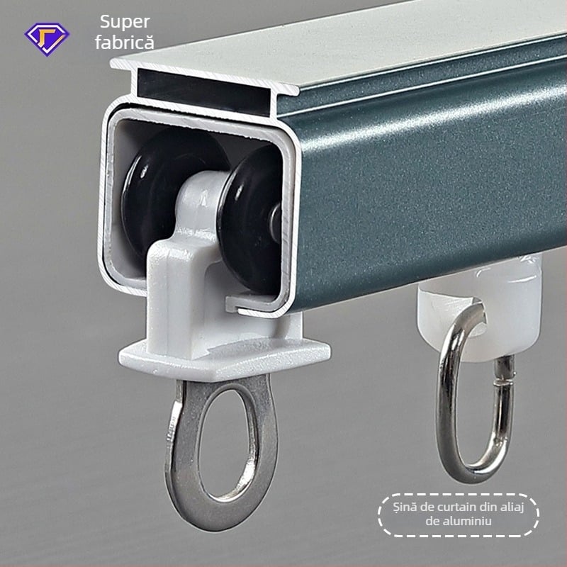 Șină pentru perdea silențioasă, manuală, din aliaj de aluminiu, ghidaj de alunecare pentru ferestre și balcoane