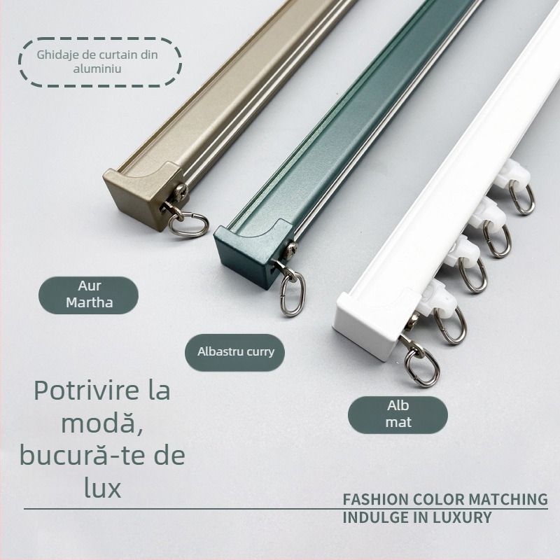 Șină pentru perdea silențioasă, manuală, din aliaj de aluminiu, ghidaj de alunecare pentru ferestre și balcoane