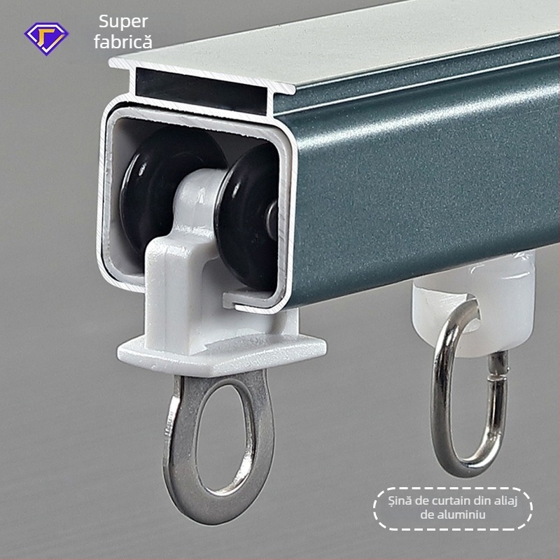 Șină pentru perdea silențioasă, manuală, din aliaj de aluminiu, ghidaj de alunecare pentru ferestre și balcoane
