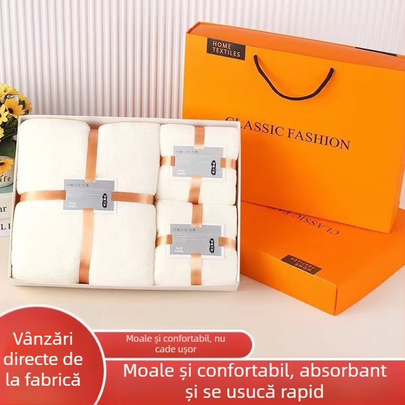 Set prosoape de baie din Coral Fleece, în cutie cadou, 230 g, țesătură simplă, imprimare logo disponibilă.