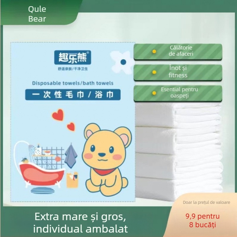 Prosop de baie de unică folosință, gros și mărit, portabil și moale; material poliester; conținut de bumbac; țesătură simplă