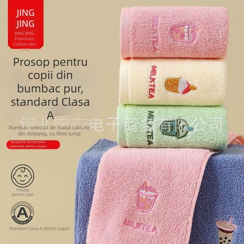 Prosop pentru copii Jingjing, bumbac 100%, Clasa A, absorbant și moale, prosop de baie îngroșat pentru utilizare acasă, prosop de față pentru băieți și fete