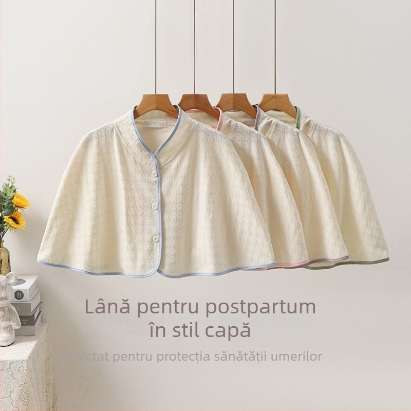 Șal matern-Capă, stil capă, țesătură subțire rezistentă la vânt, mâneci 3/4, guler polo, îngrijire postpartum