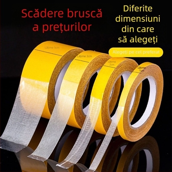 Bandă dublu-adezivă pe bază de pânză, transparentă, plasă detașabilă, fără urme.