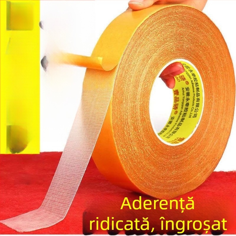 Bandă dublu-adezivă pe bază de pânză, transparentă, plasă detașabilă, fără urme.