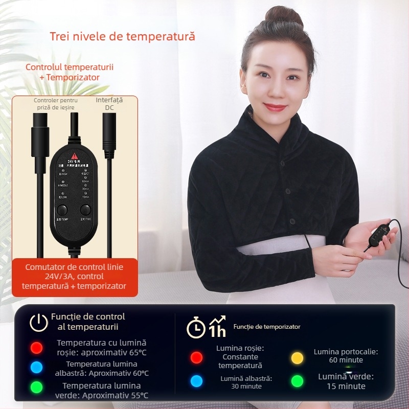 Xiangfutang vestă încălzită electric pentru umeri, 24V, 48W, control temperatură 45–65°C, încălzire cu fibre de carbon