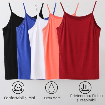 Maiou cu bretele din Modal, fără cusături, croială într-o singură piesă, guler rotund, vară (80–90% Modal, greutate țesătură 181–200 g/m2)