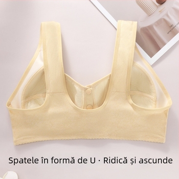 Sutien tip vestă cu închidere frontală, cupe 3/4 moi, forme subțiri, bretele dublu fixate, material poliester cu aspect lăptos