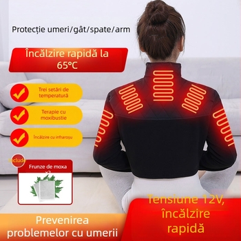 Bandă de umăr încălzitoare electrică cu fir de carbon, 12V, 24W, 45–65°C, trei niveluri de reglaj, pentru umăr și gât