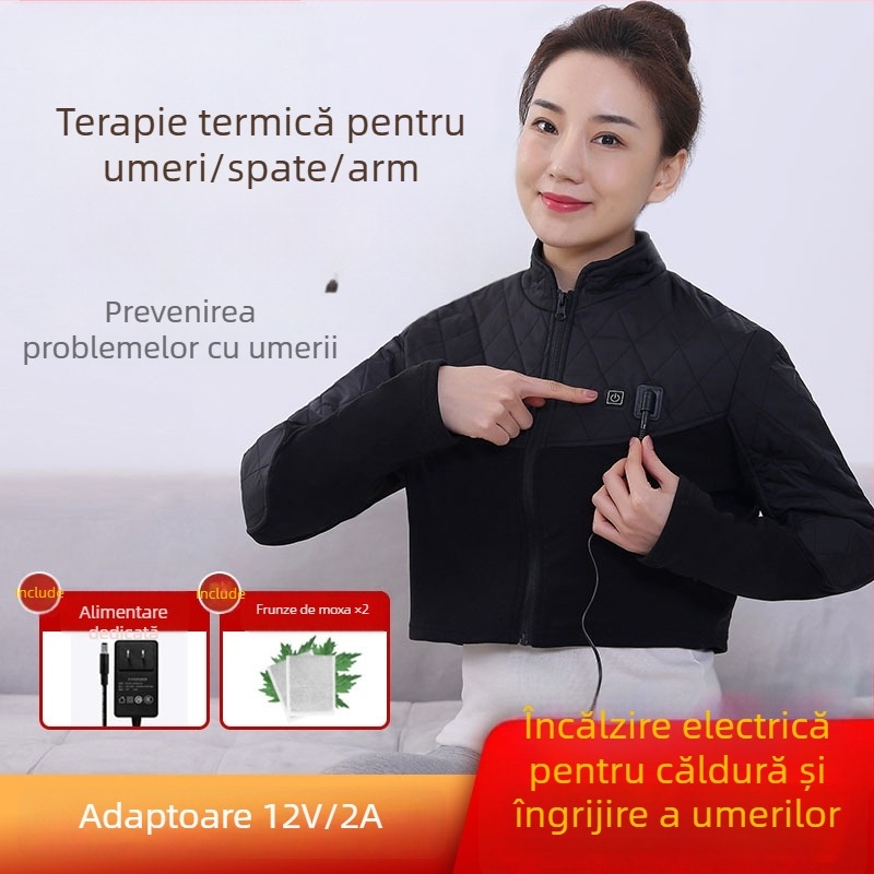 Bandă de umăr încălzitoare electrică cu fir de carbon, 12V, 24W, 45–65°C, trei niveluri de reglaj, pentru umăr și gât