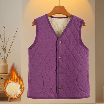 Vesta de toamnă-iarnă din catifea Derong, căptușită cu fleece, groasă și caldă, decolteu în V, model dungat/carouri, lungime medie 50–65 cm