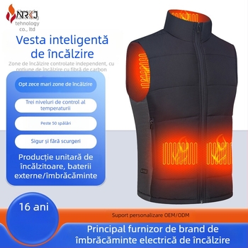 Vestă încălzită electric pentru adulți, cu guler înalt, umplutură din bumbac, material exterior poliester, tiv drept, pentru timp liber în aer liber
