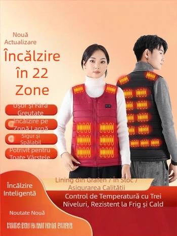 Vestă electrică cu încălzire pentru pescuit în aer liber și ciclism în timpul iernii, căptușită cu fleece, umplutură de bumbac, exterior poliester, fără glugă, croială dreaptă, lungime 50–65 cm