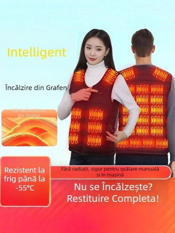 Vestă electrică cu încălzire pentru pescuit în aer liber și ciclism în timpul iernii, căptușită cu fleece, umplutură de bumbac, exterior poliester, fără glugă, croială dreaptă, lungime 50–65 cm