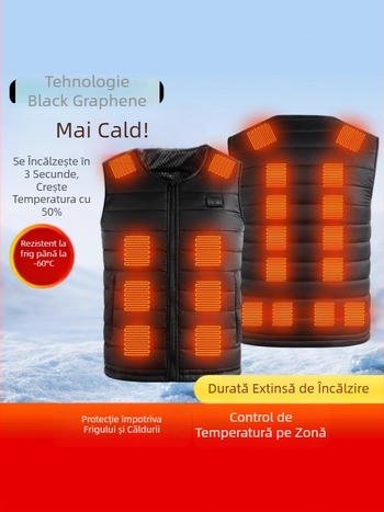 Vestă electrică cu încălzire pentru pescuit în aer liber și ciclism în timpul iernii, căptușită cu fleece, umplutură de bumbac, exterior poliester, fără glugă, croială dreaptă, lungime 50–65 cm