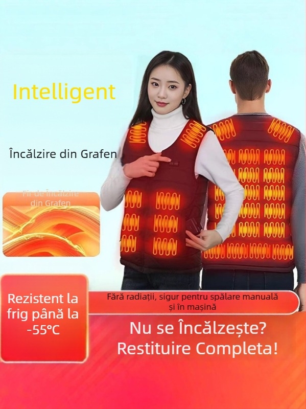 Vestă electrică cu încălzire pentru pescuit în aer liber și ciclism în timpul iernii, căptușită cu fleece, umplutură de bumbac, exterior poliester, fără glugă, croială dreaptă, lungime 50–65 cm
