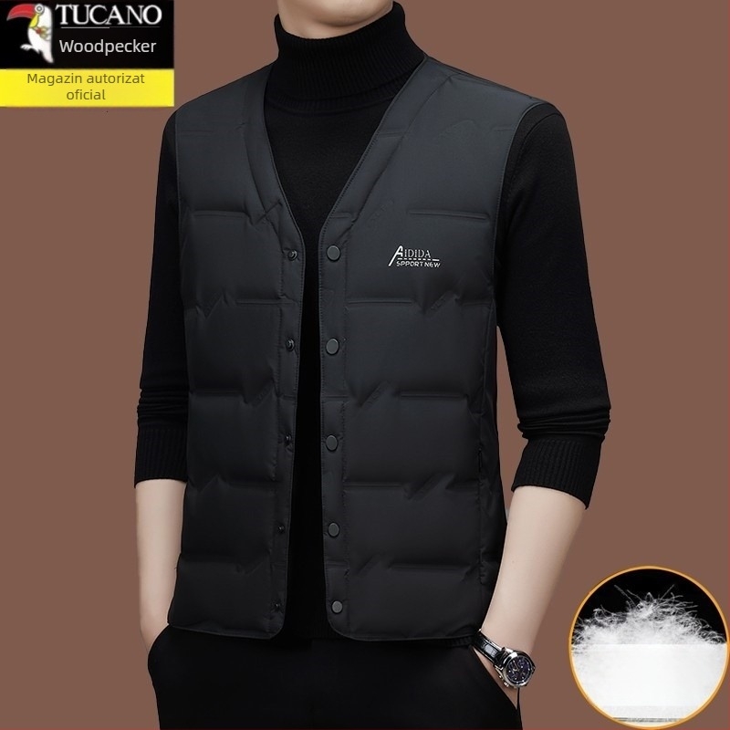 Vesta bărbați cu puf, Slim Fit, nasturi pe o singură randă, fără glugă, material principal: 30% fibre de acetat (amestec de fibre chimice)