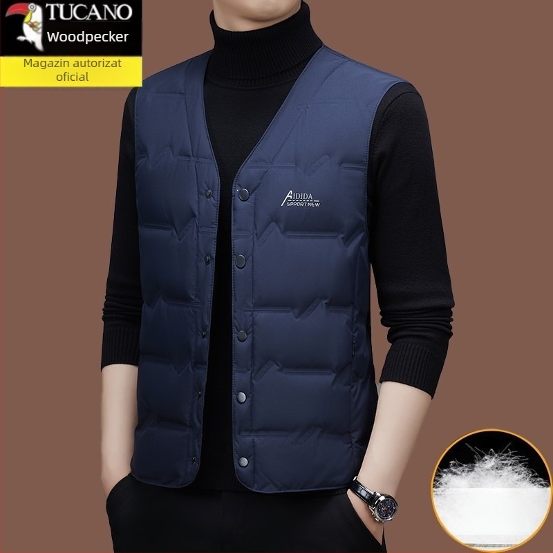 Vesta bărbați cu puf, Slim Fit, nasturi pe o singură randă, fără glugă, material principal: 30% fibre de acetat (amestec de fibre chimice)