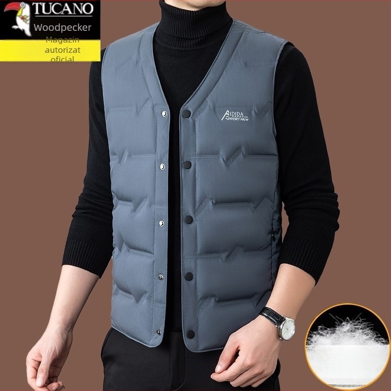 Vesta bărbați cu puf, Slim Fit, nasturi pe o singură randă, fără glugă, material principal: 30% fibre de acetat (amestec de fibre chimice)