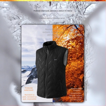 Vesta termică – căptușită cu fleece, umplutură din bumbac, unisex, buzunare cu fermoar, tiv drept